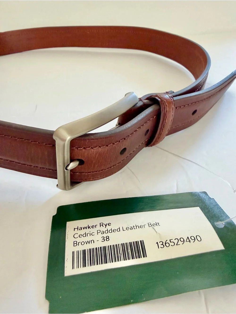 HAWKER Rye Mens Cedric Padded Leather Belt Brown - size 38 NWT